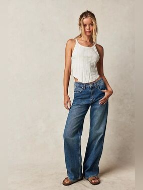 Free People We The Free Jeans Womens 27 Tinsley Baggy Mid Rise Straight Leg